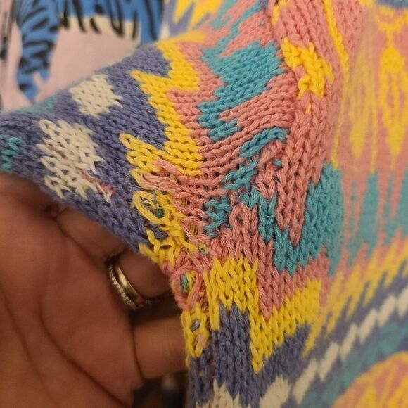 Vintage Pastel Geometeric Sweater 100% Cotton Brass Plumb Nordstrom - Picture 9 of 10